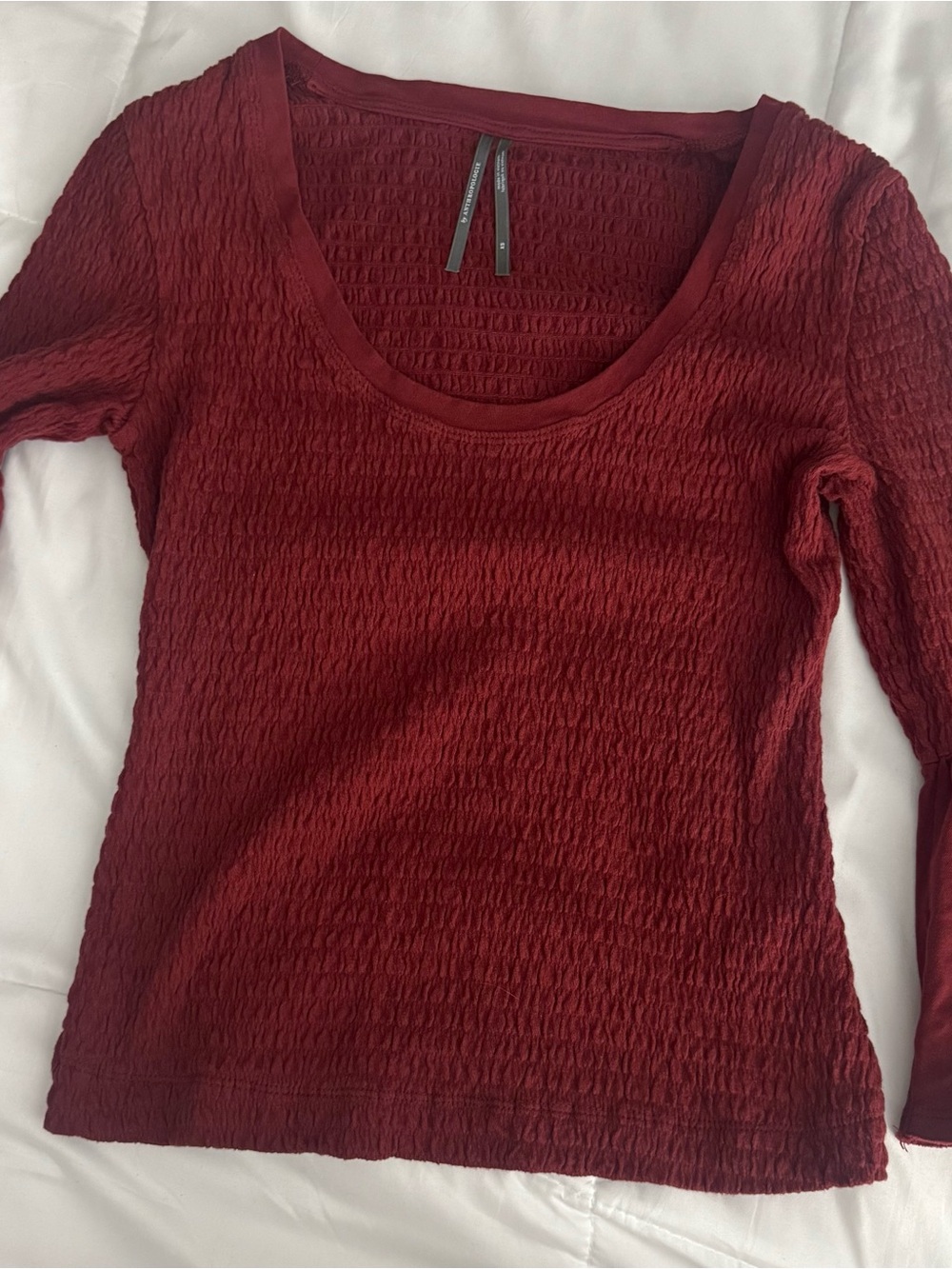 Anthropologie Textured Long Sleeve Scoop Neck Top - Wine Red